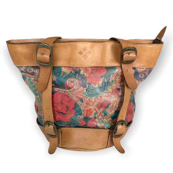 Patricia Nash Handbags - Patricia Nash Poppy Rose Floral Tan Leather Bucket Shoulder Bag Satchel